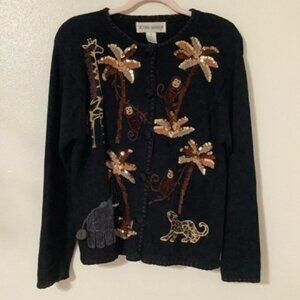 Chico's Black Sweater with Animal Embroidery